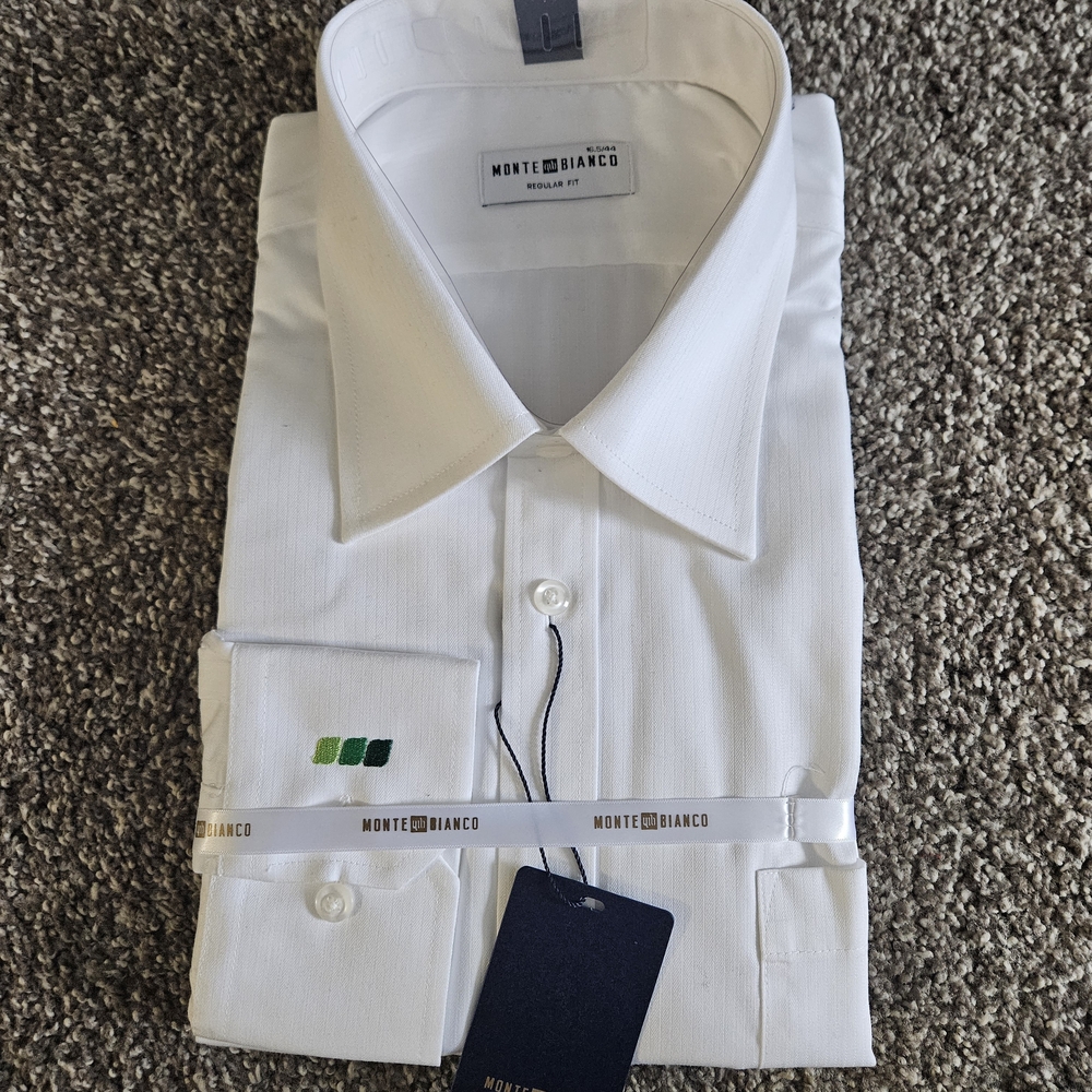 NWT Monte Bianco Regular Fit White Dress Shirt 16.5/44